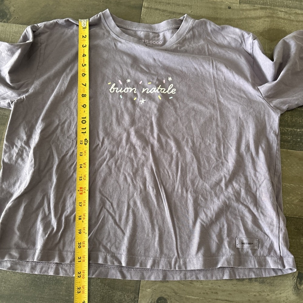 Life is Good Buon Natale Italian Christmas Cookies Long Slv Crusher Boxy Tee L - Picture 6 of 8